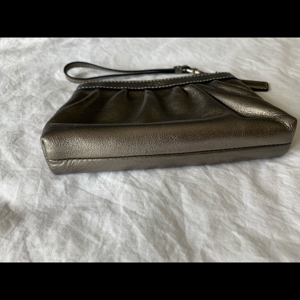 Coach leather wristlet dark metallic grey